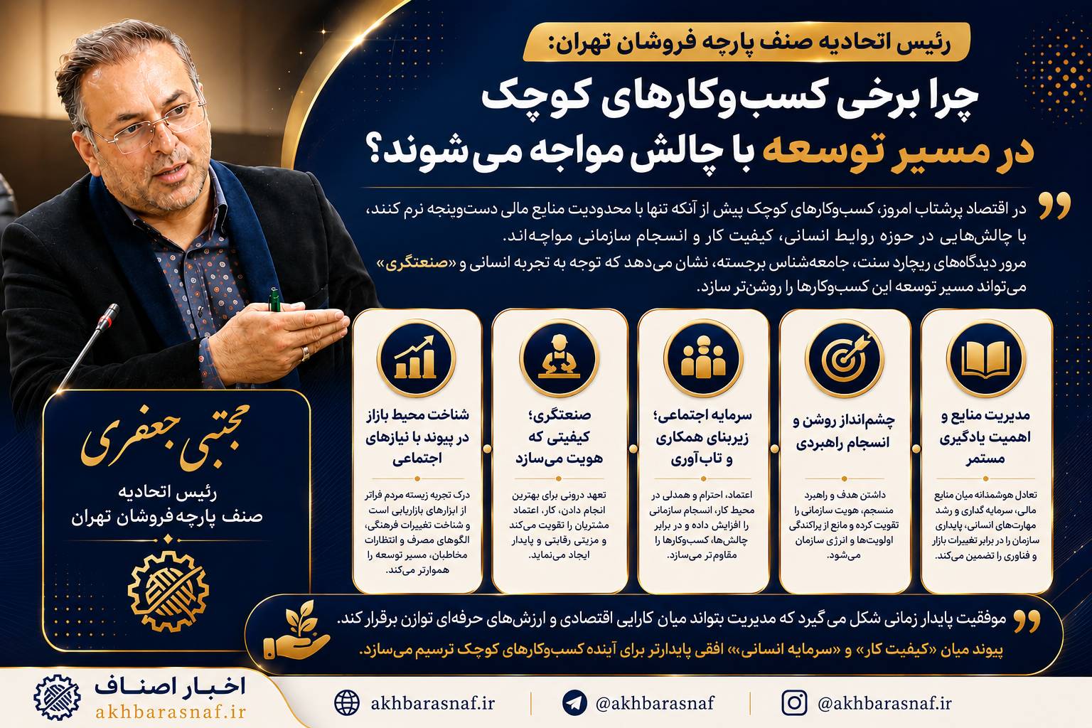 رئیس اتحادیه صنف پارچه فروشان تهران: چرا برخی کسبوکارهای کوچک در مسیر توسعه با چالش مواجه میشوند؟