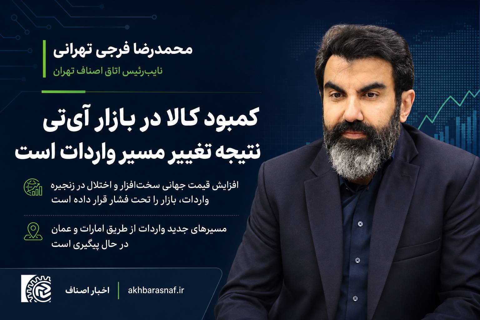 محمدرضا فرجی تهرانی، نایبرئیس اتاق اصناف تهران:کمبود کالا در بازار آیتی نتیجه تغییر مسیر واردات است