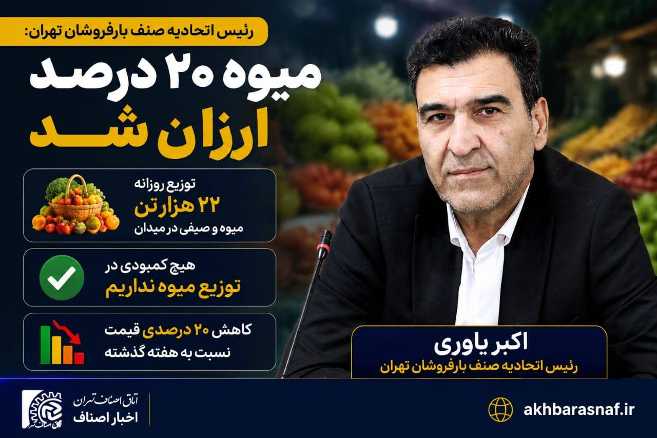 خبر خوش برای بازار میوه؛ قیمت‌ها ۲۰ درصد کاهش یافت! اکبر یاوری رئیس اتحادیه بارفروشان تهران اعلام کرد
